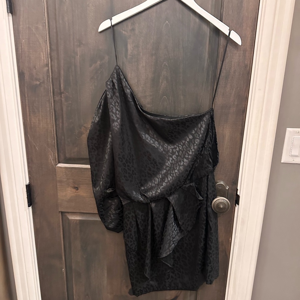Impressions one shoulder Black Leopard Print Dress